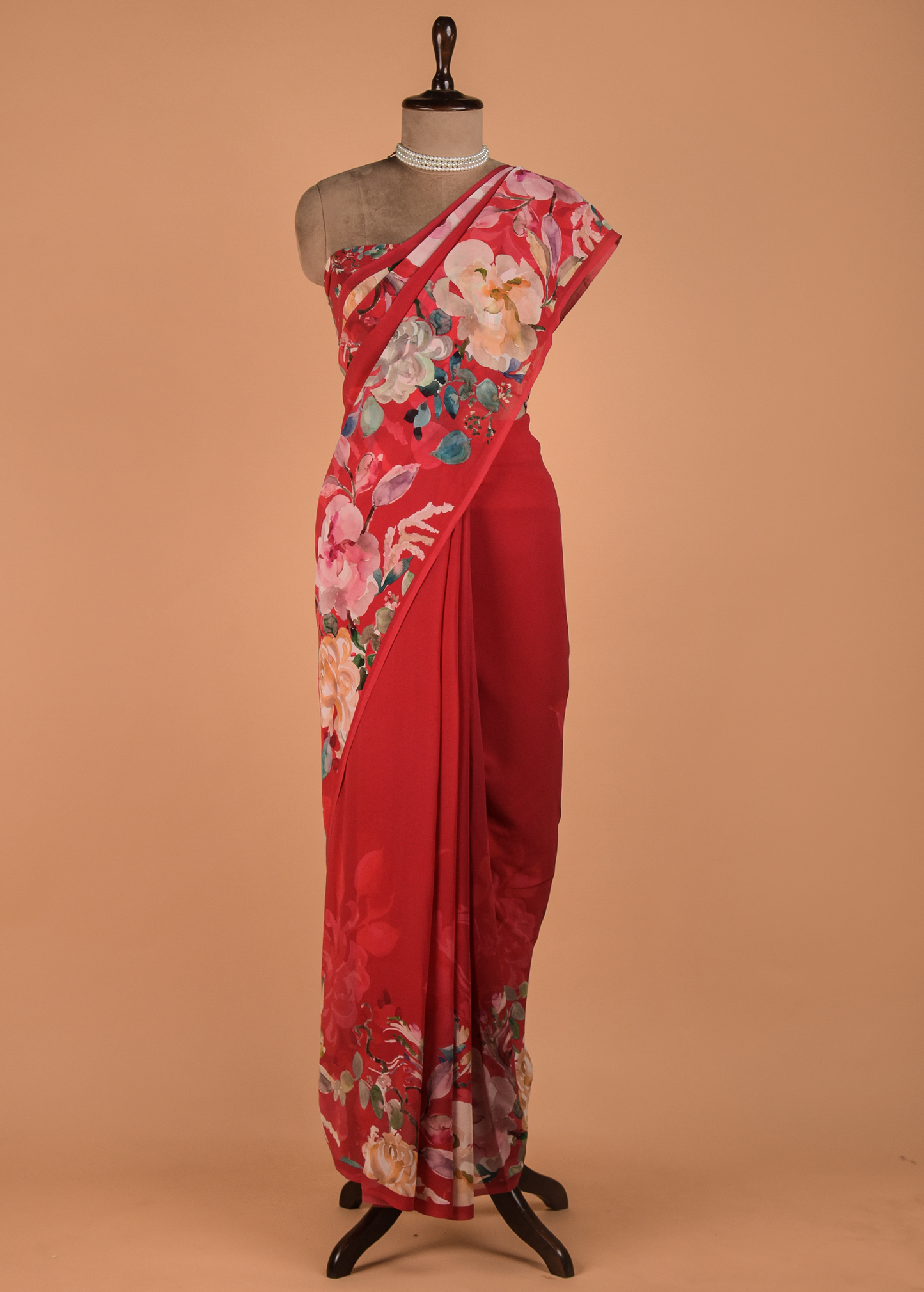 Red Crepe Printed Saree