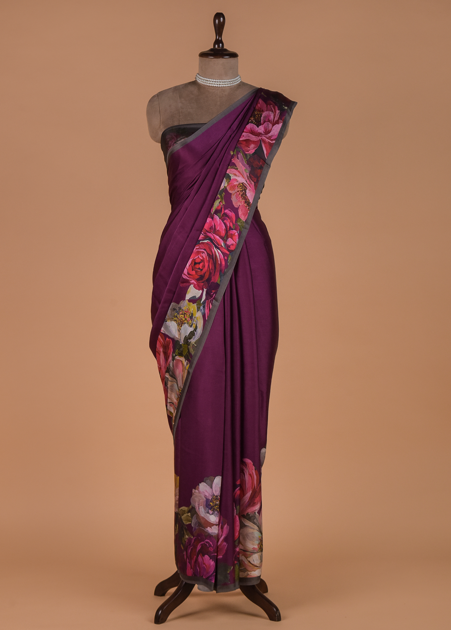Purple Satin Printed Saree