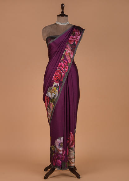Purple Satin Printed Saree