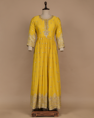 Yellow Cotton Silk Anarkali Set