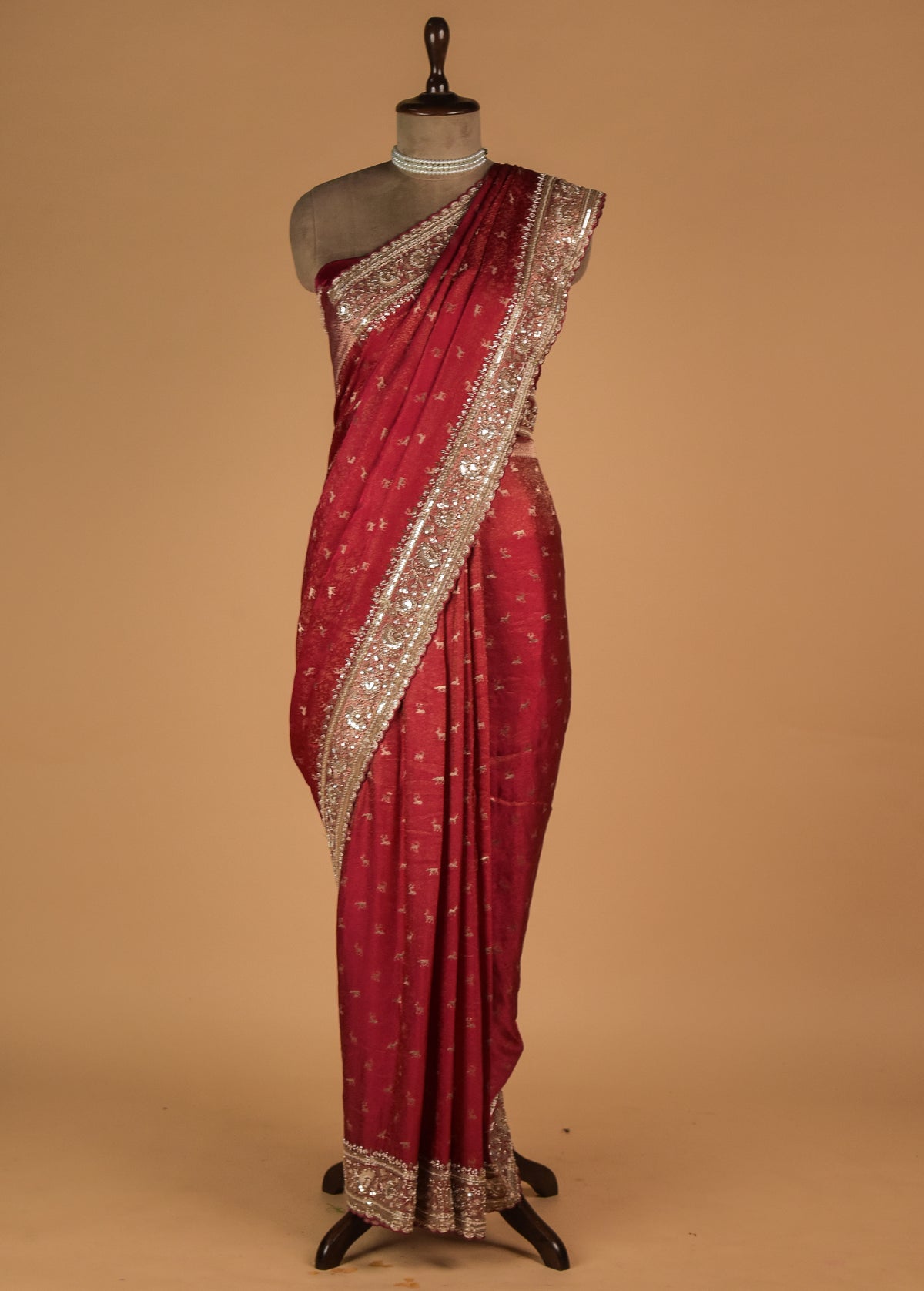 Red Crepe Embroidered Saree