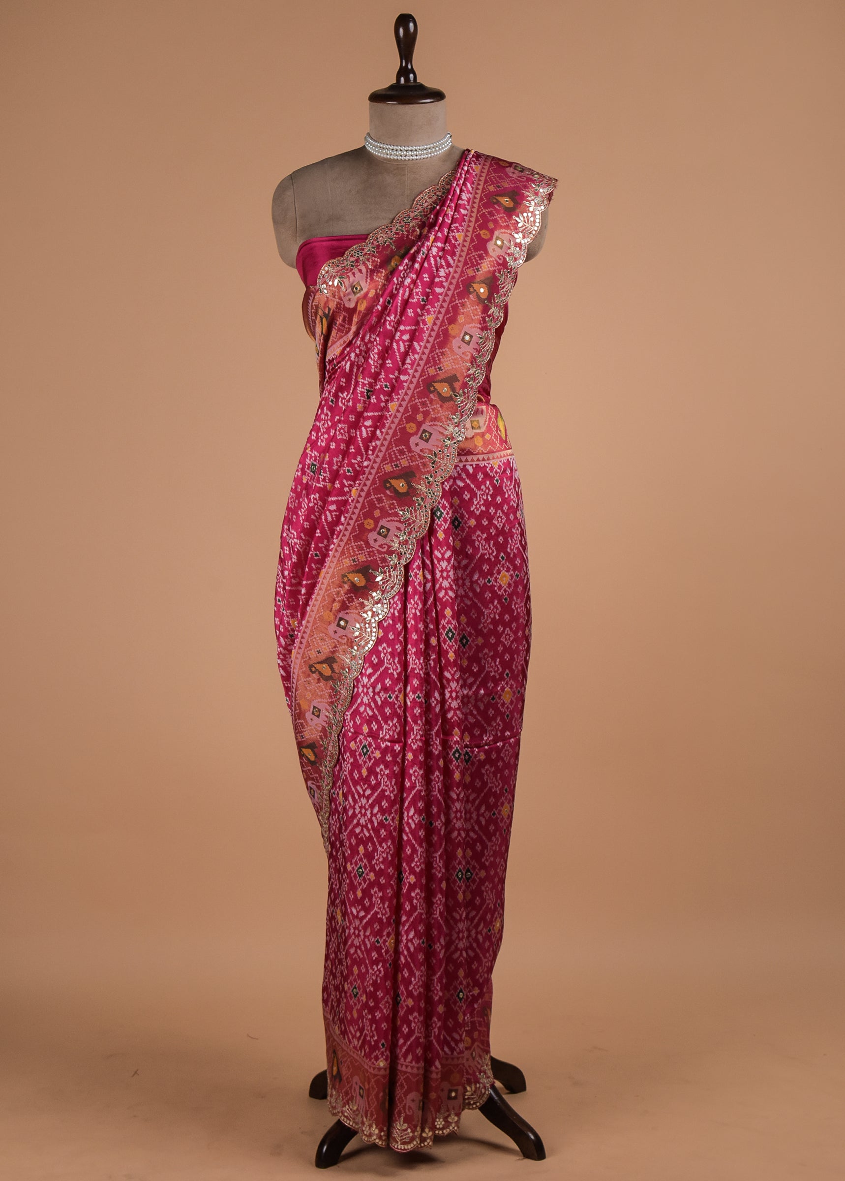 Pink Moroccan Silk Embroidered Saree