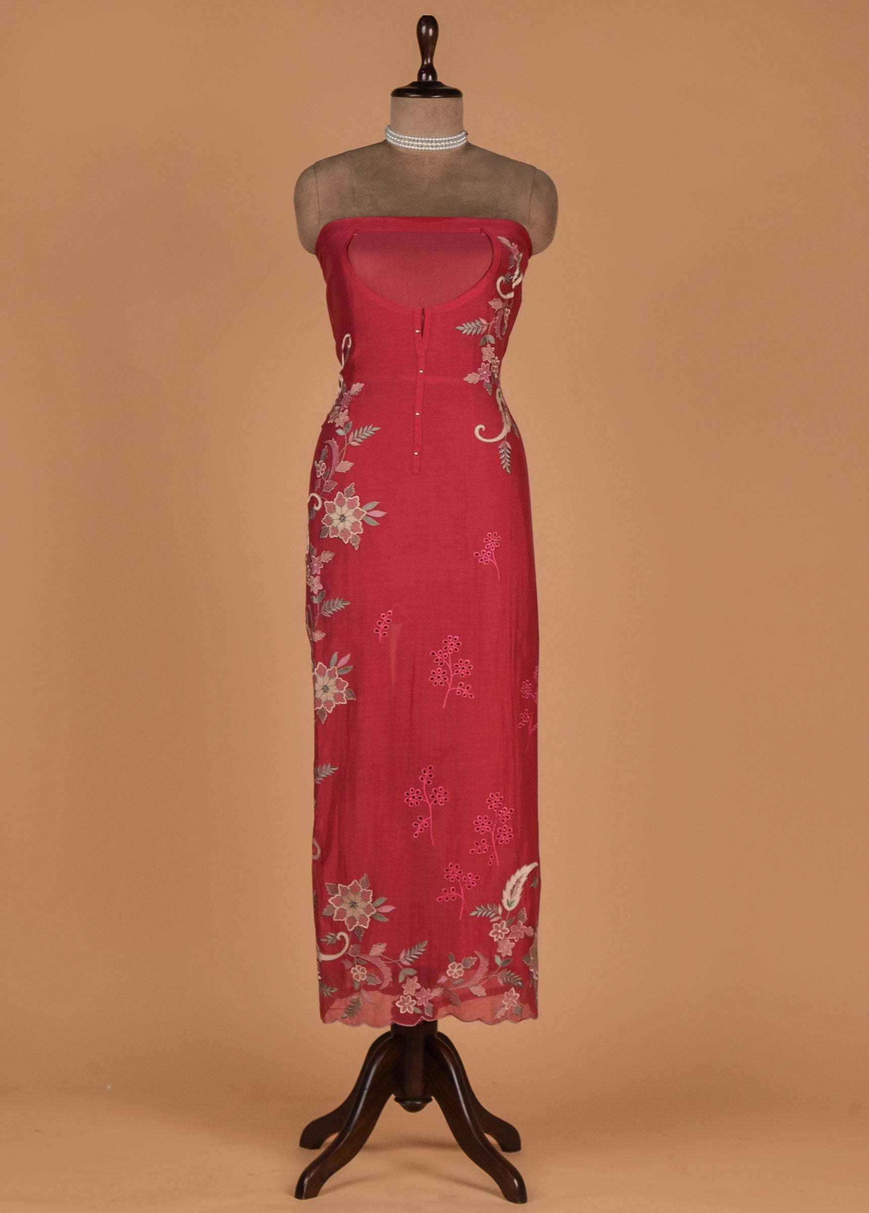 Red Mul Chanderi Dress Material