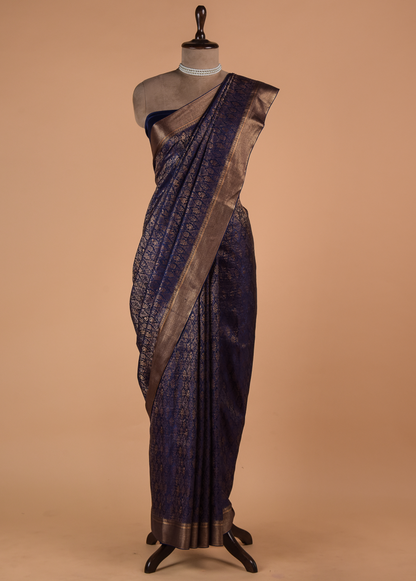 Blue Crepe Banarasi Saree