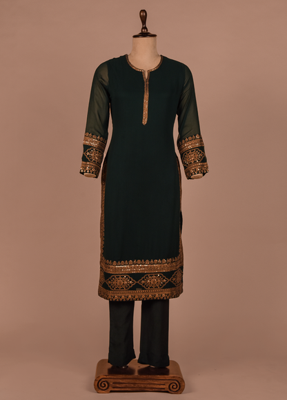 Green Georgette Straight Set