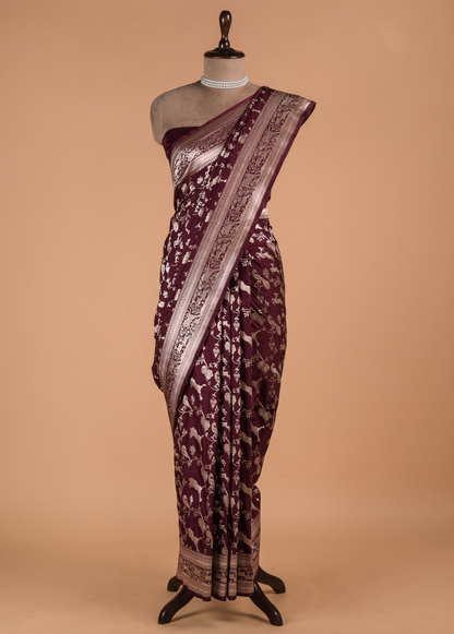 Wine Art Silk Banarasi Saree