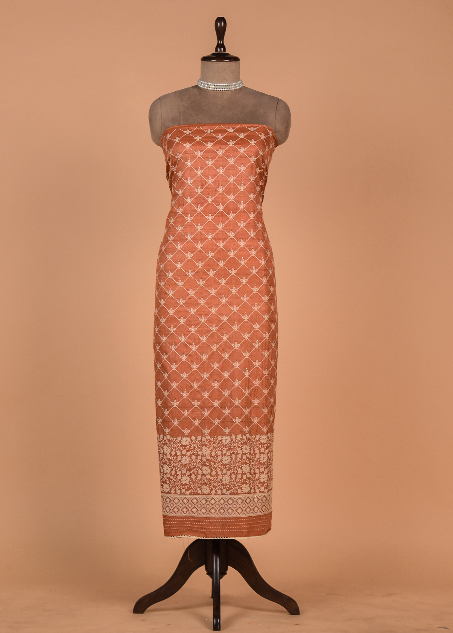Orange Tussar Dress Material