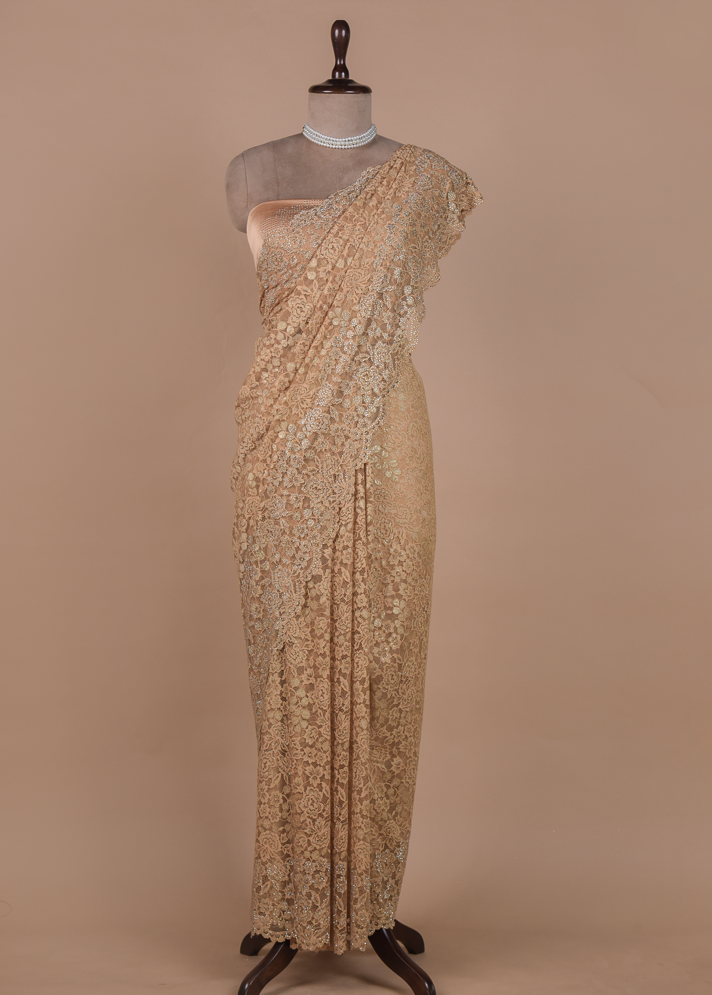 Gold Chantily Lace Embroidered Saree