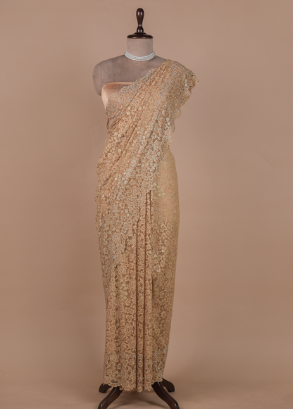 Gold Chantily Lace Embroidered Saree