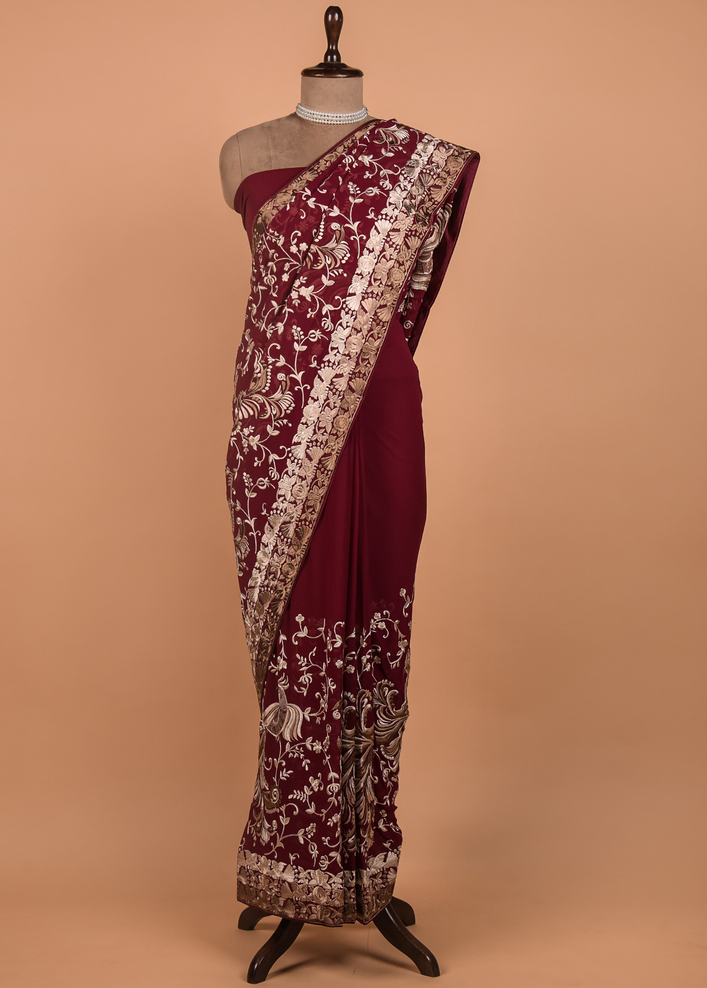 Pink Georgette Embroidered Saree