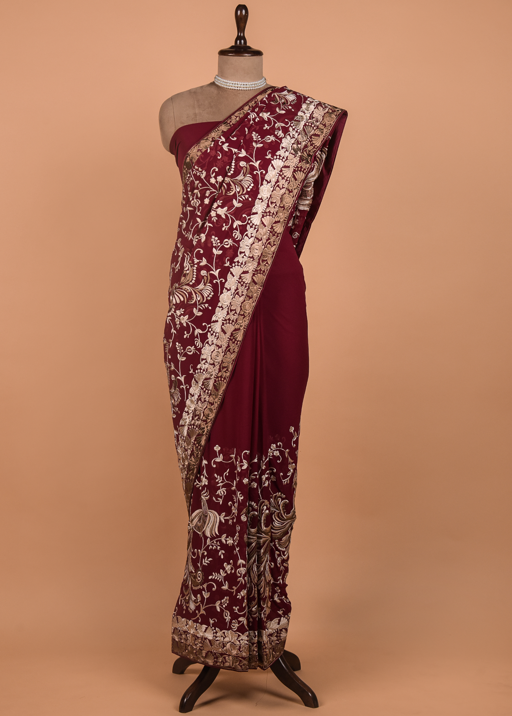 Pink Georgette Embroidered Saree