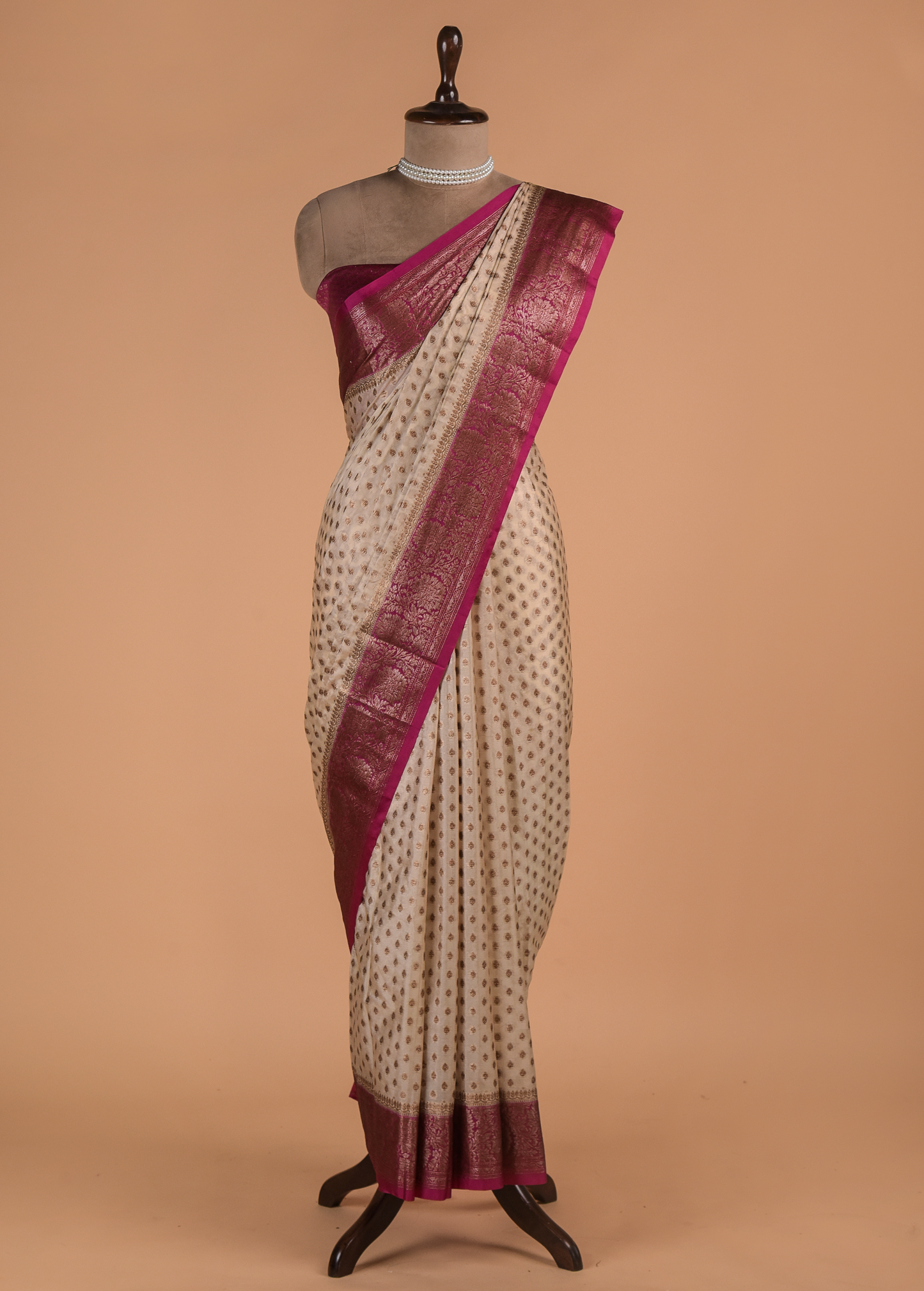 Cream Art Crepe Banarasi Saree