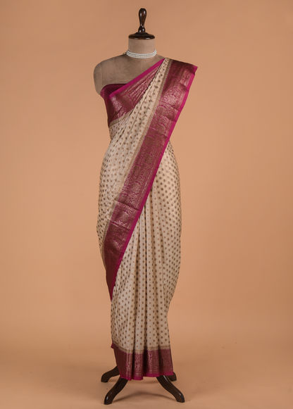 Cream Art Crepe Banarasi Saree