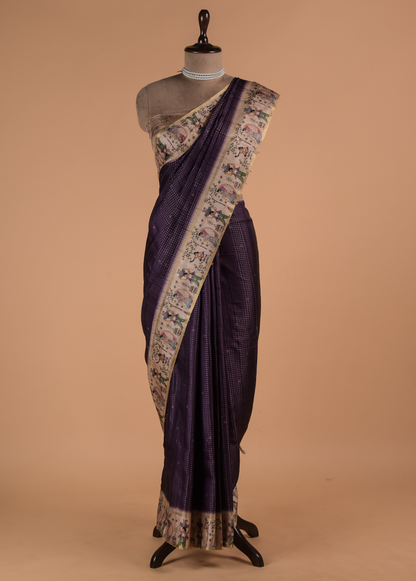 Blue Cotton Tussar Printed Saree