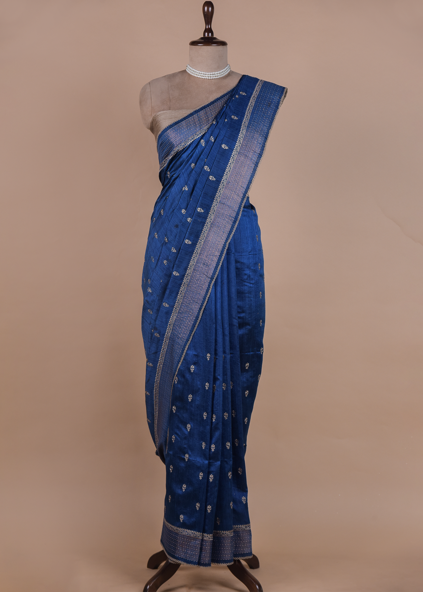 Blue Handloom Tussar Embroidered Saree