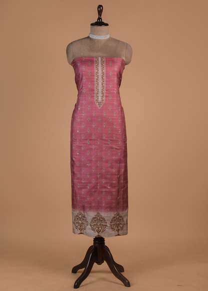 Pink Cotton Tussar Dress Material