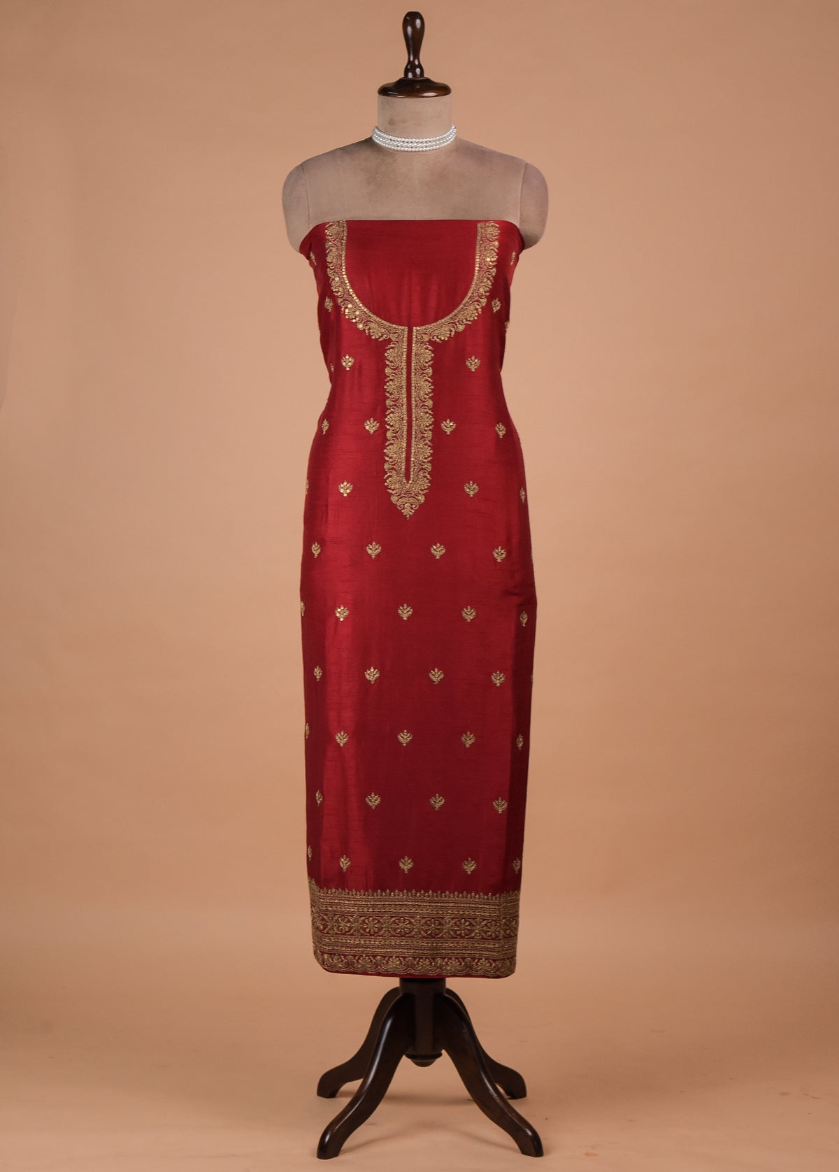 Red Tussar Dress Material