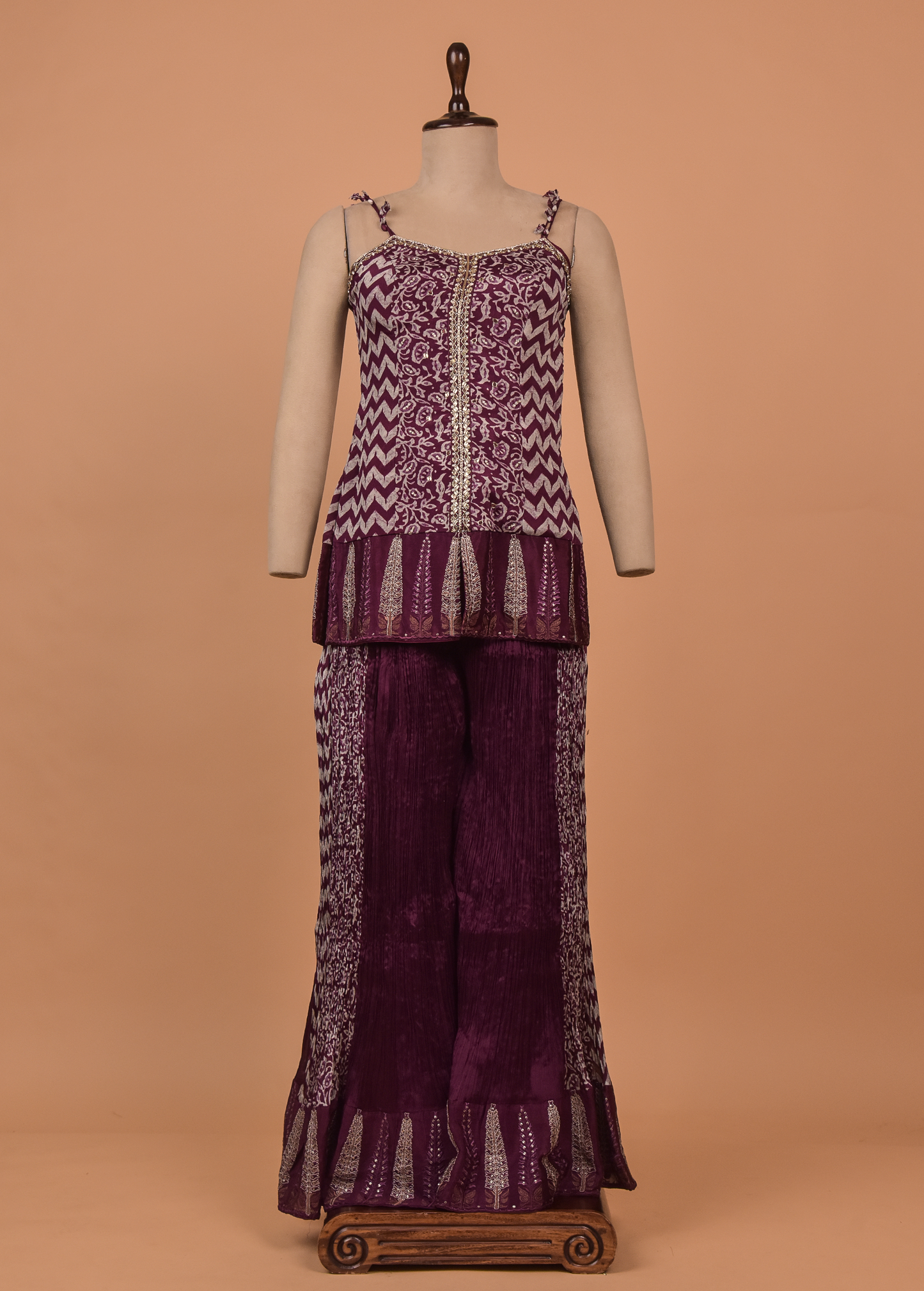 Wine Georgette Sharara Set