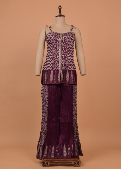 Wine Georgette Sharara Set