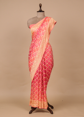 Peach Georgette Bandhani Saree