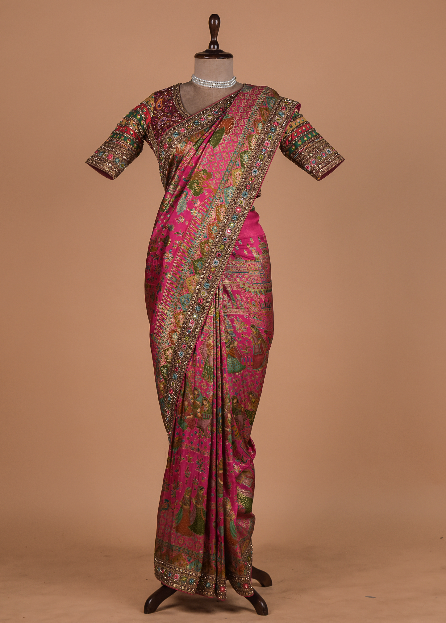 Pink Moroccan Silk Embroidered Saree