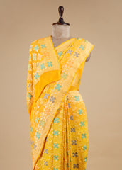 Yellow Georgette Bandhani Saree