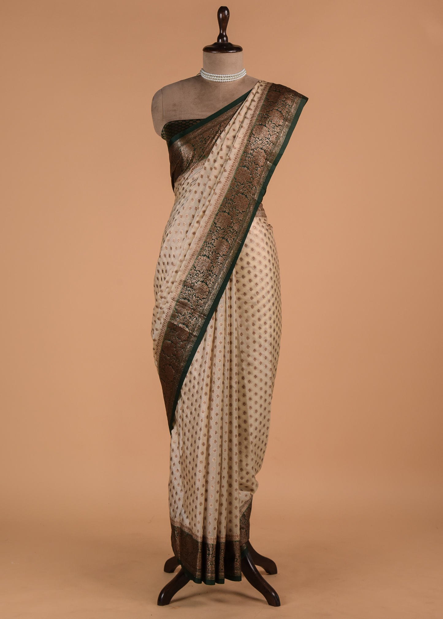 Cream Art Crepe Banarasi Saree