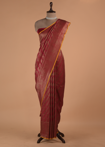Red Crepe Banarasi Saree