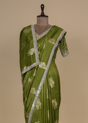 Green Chinia Silk Embroidered Saree