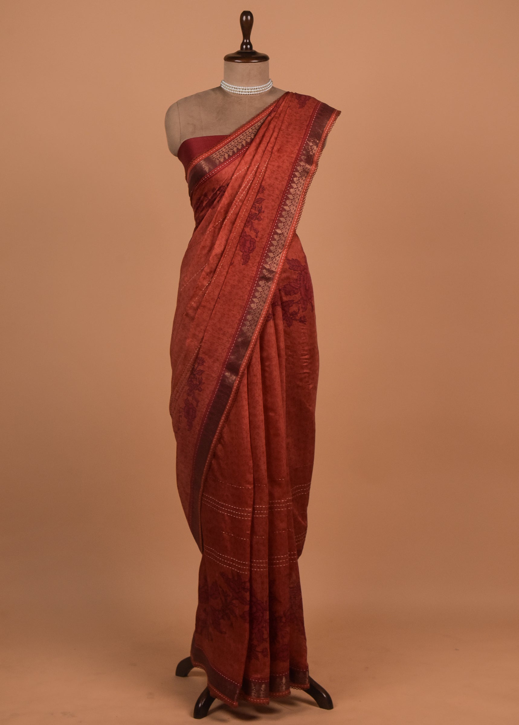 Orange Tussar Printed Saree