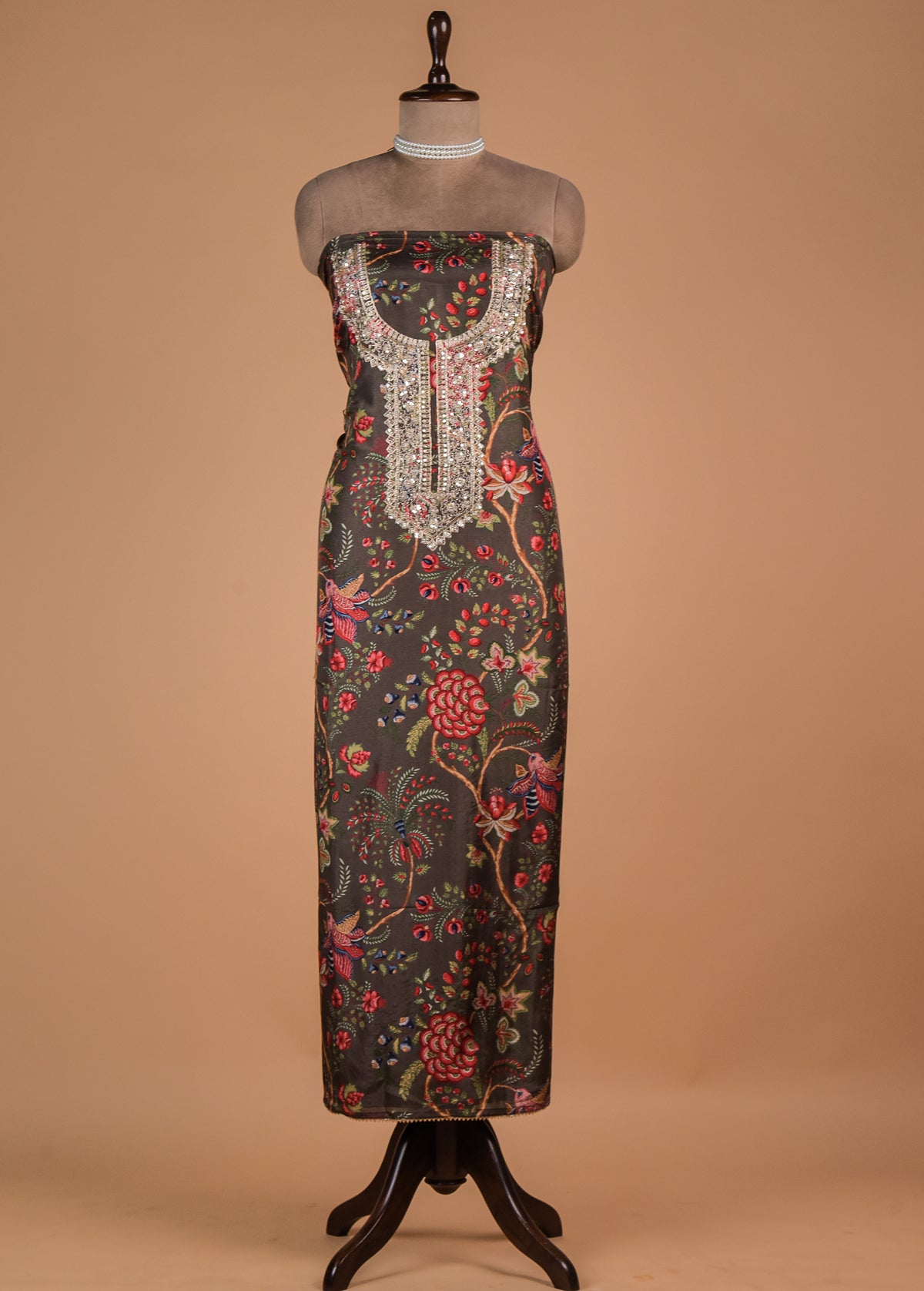 Grey Crepe Dress Material