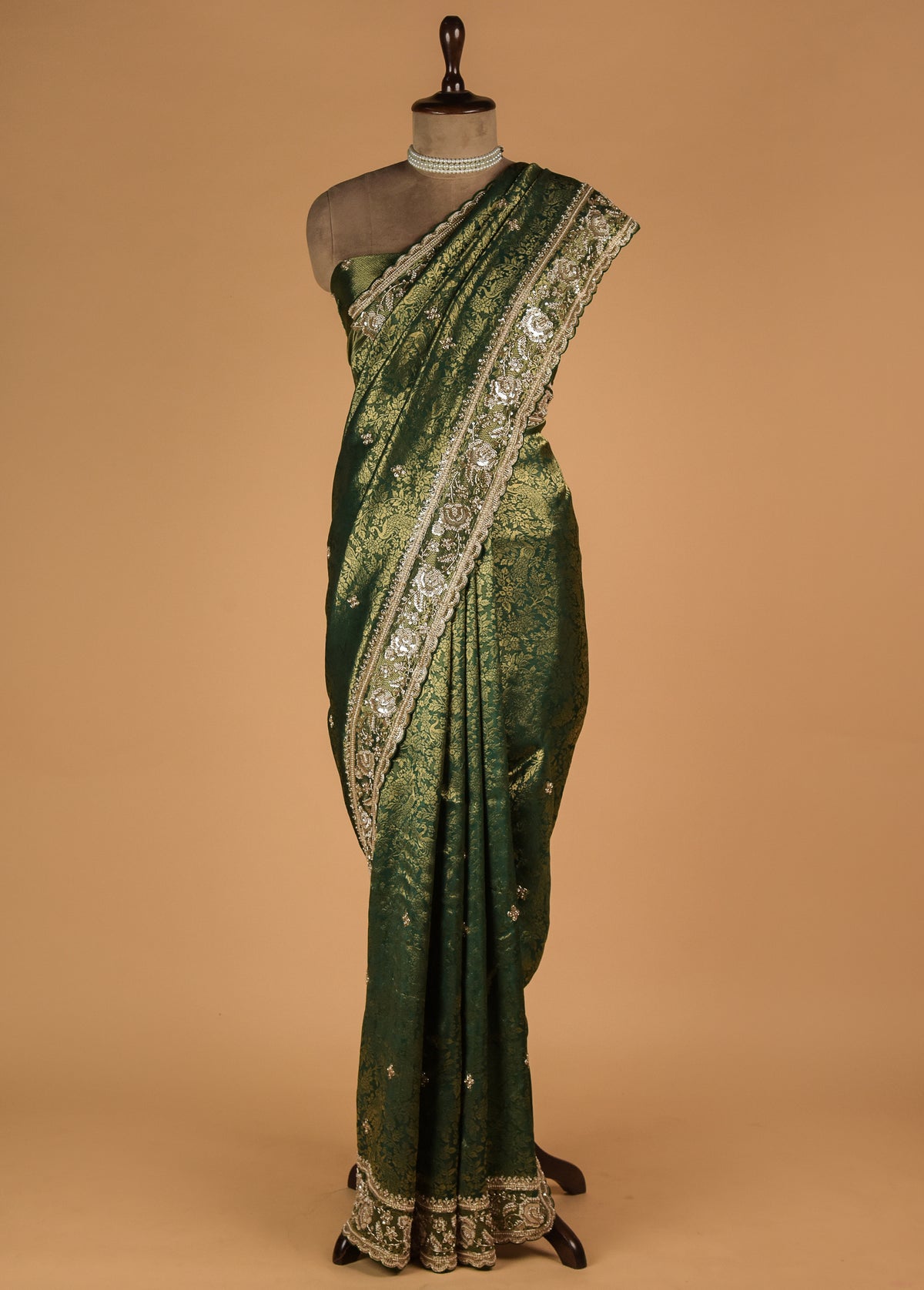 Green Tissue Crepe Embroidered Saree
