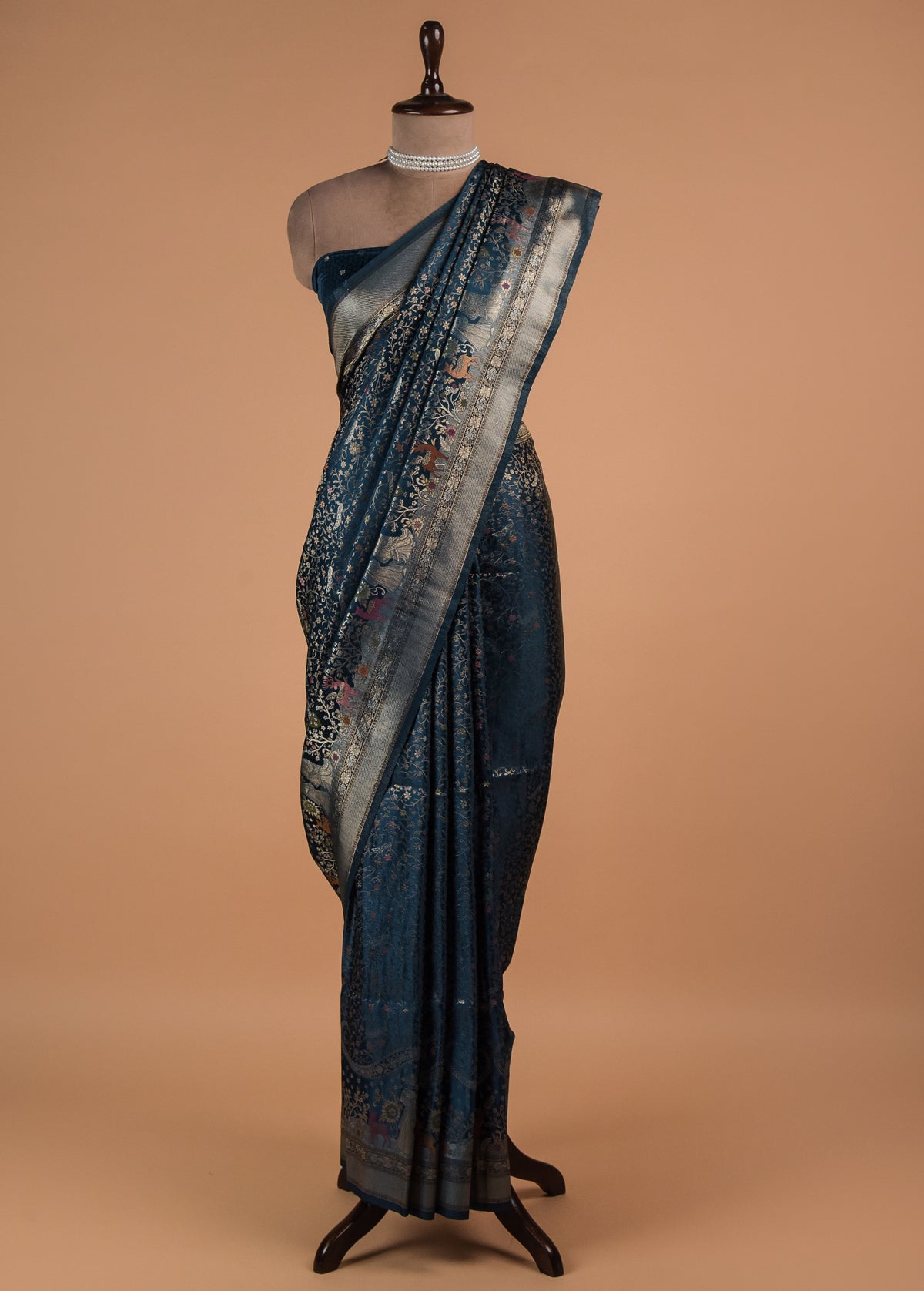 Blue Moroccan Silk Banarasi Saree