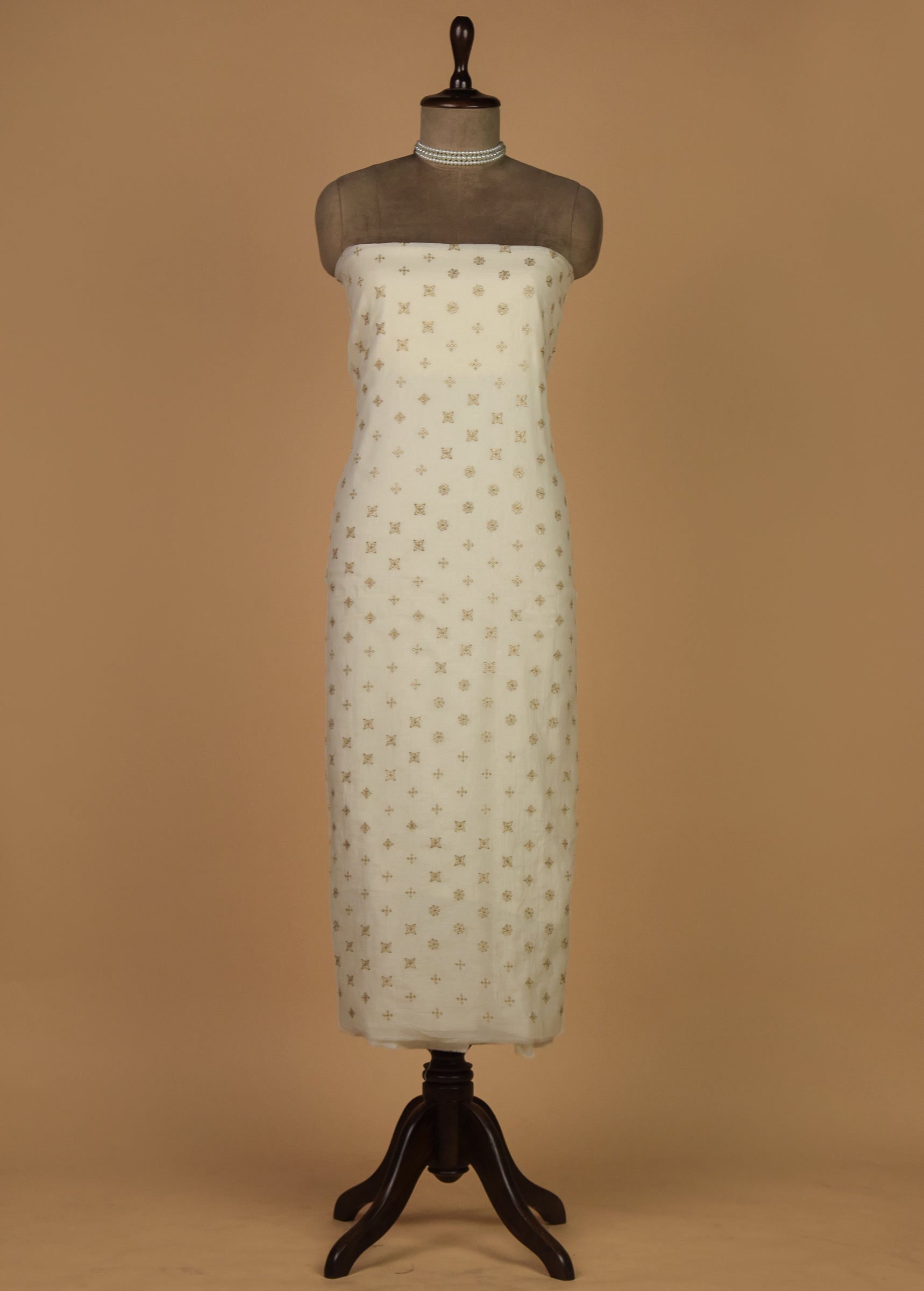 White Mul Chanderi Dress Material