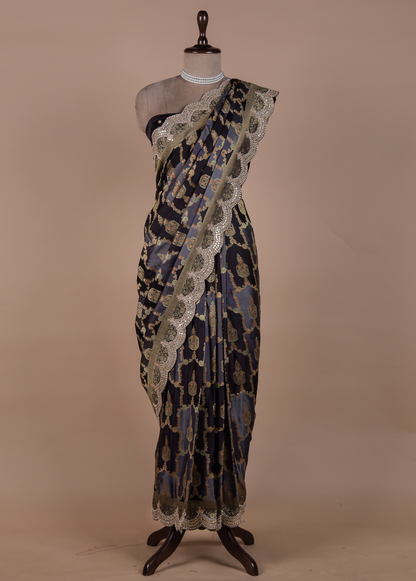 Multicoloured Moroccan Silk Embroidered Saree