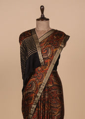 Black Satin Printed Saree