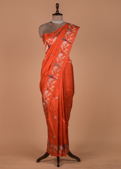 Orange Katan Silk Banarasi Saree