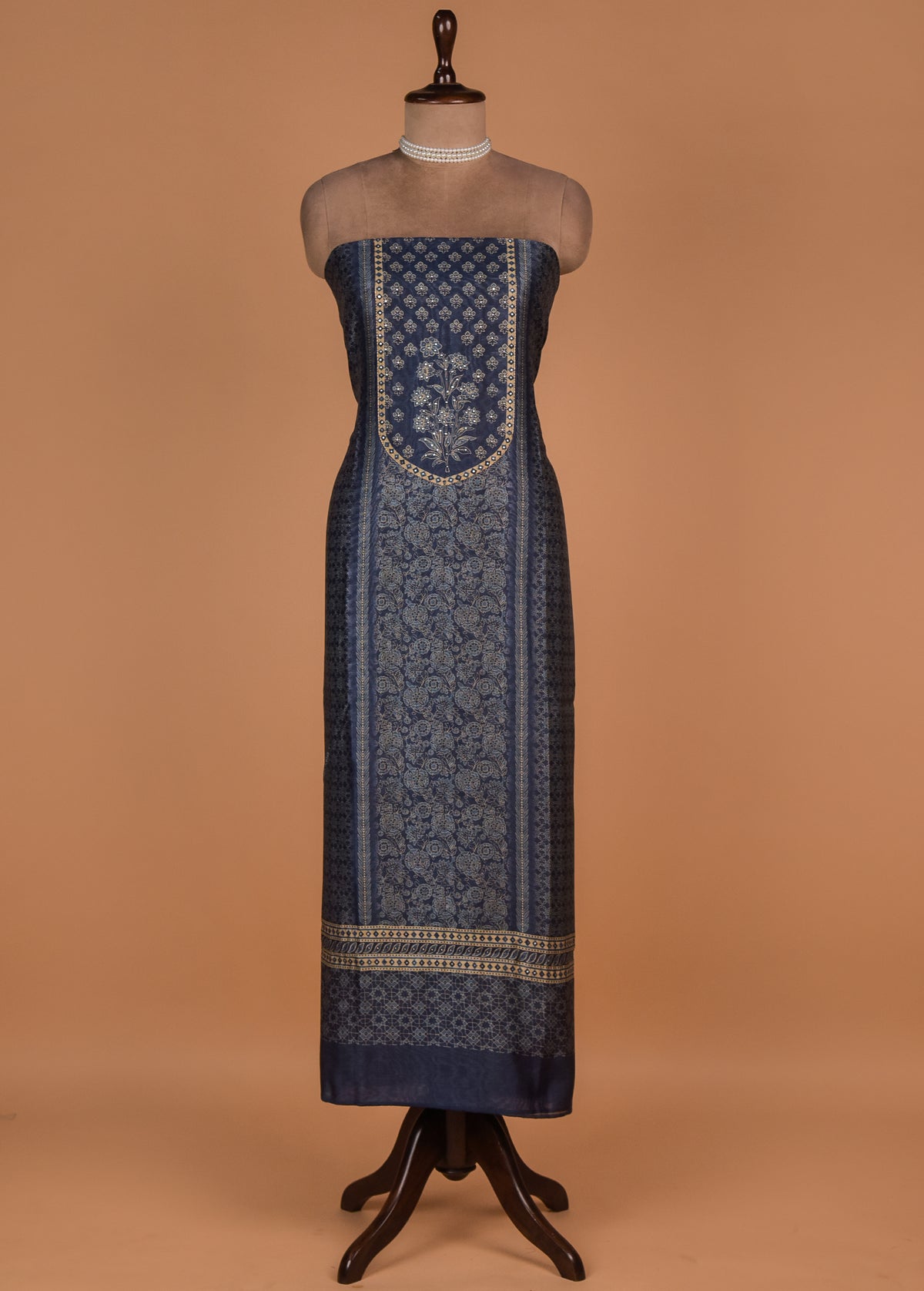 Blue Tussar Cotton Dress Material