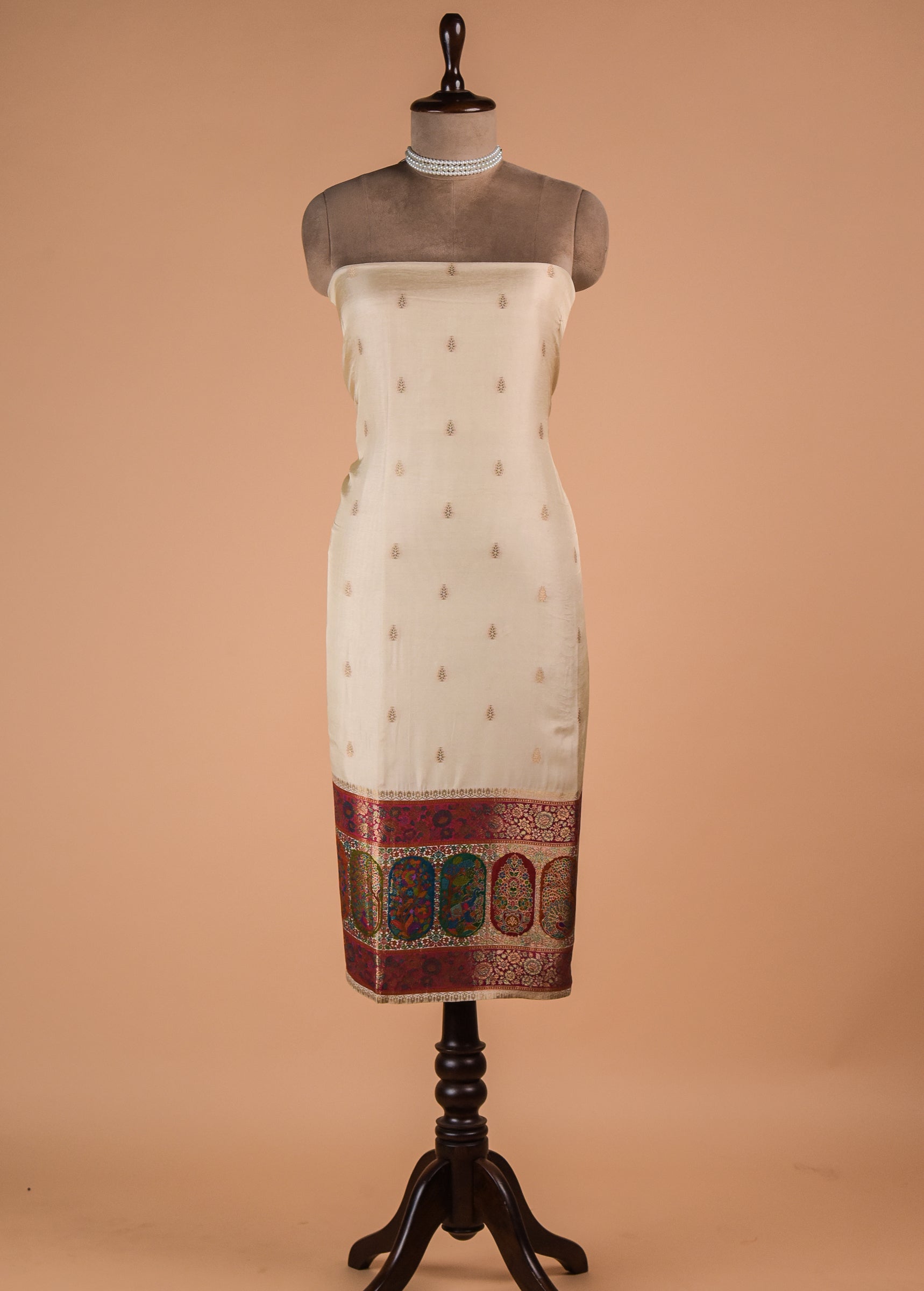 White Dola Silk Dress Material