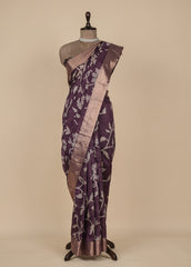 Purple Tussar Printed Saree