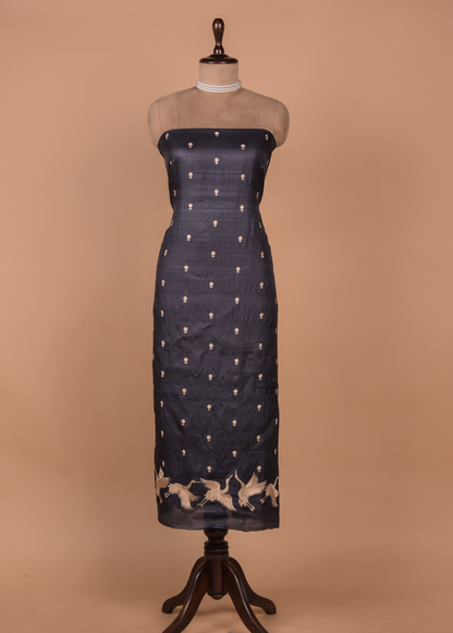 Grey Tussar Silk Dress Material