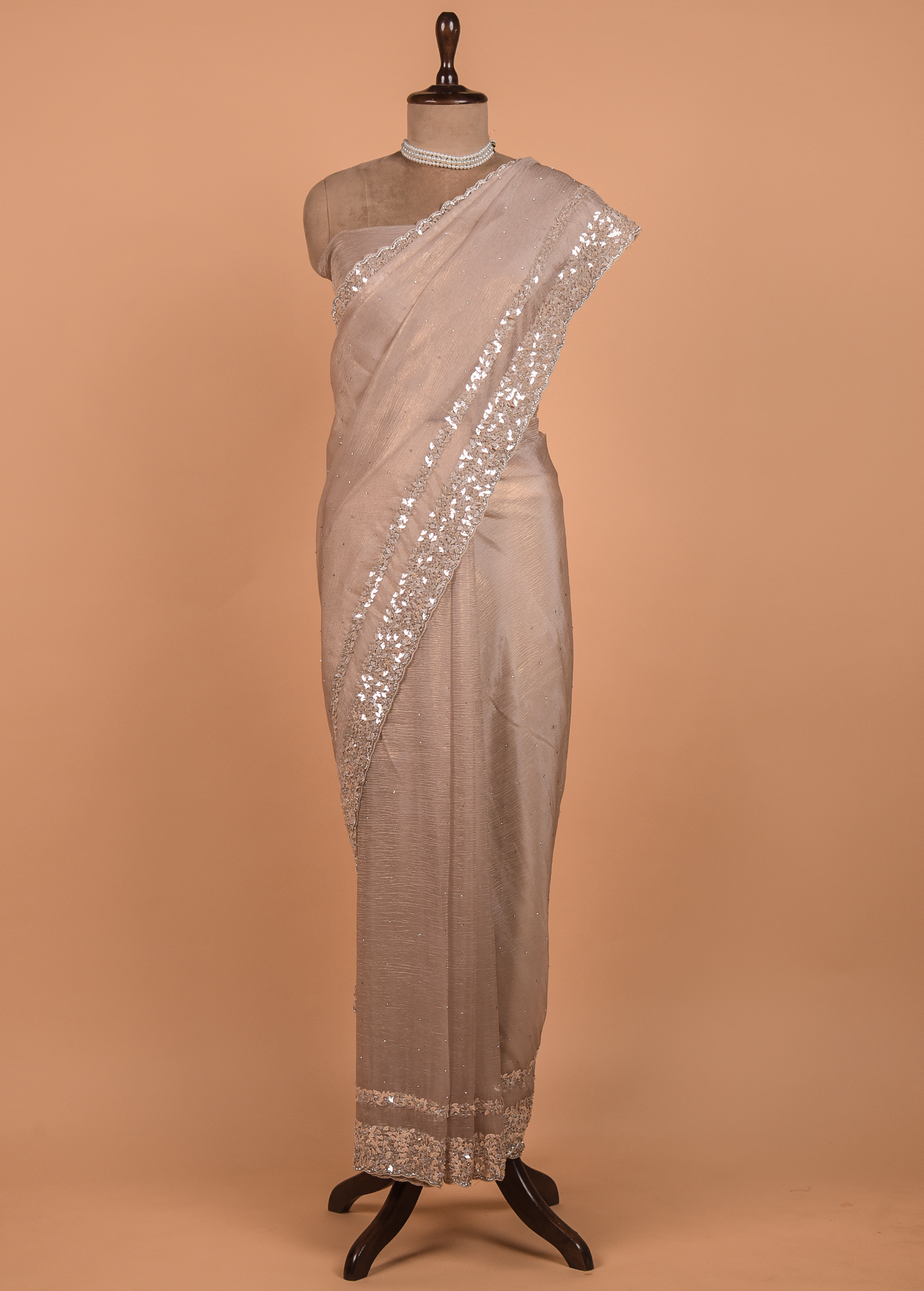 Beige Tissue Georgette Embroidered Saree