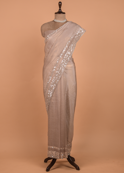 Beige Tissue Georgette Embroidered Saree