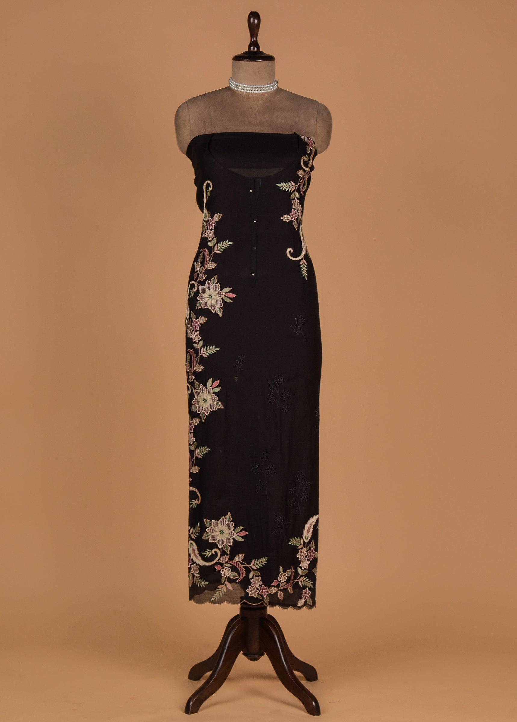 Black Mul Chanderi Dress Material