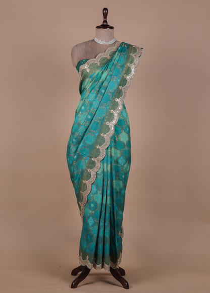Blue Moroccan Silk Embroidered Saree