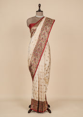 Cream Art Silk Banarasi Saree