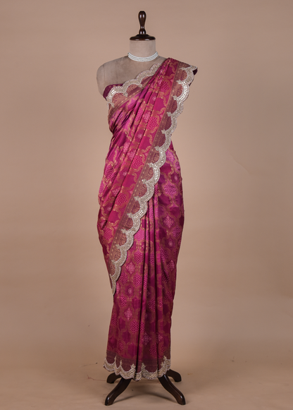 Pink Moroccan Silk Embroidered Saree
