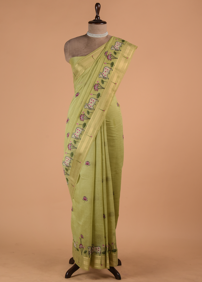 Green Cotton Banarasi Saree