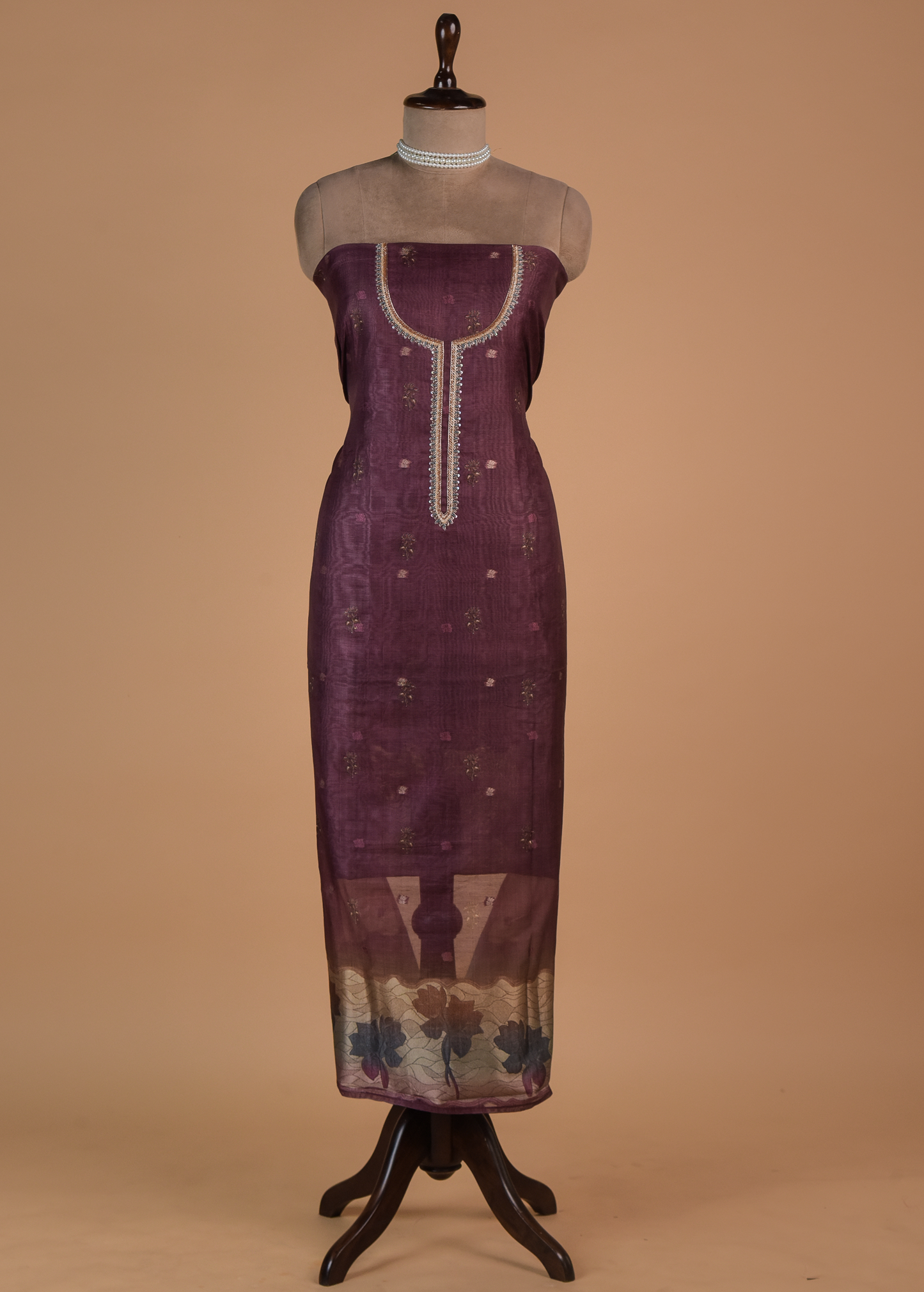 Purple Chanderi Cotton Dress Material