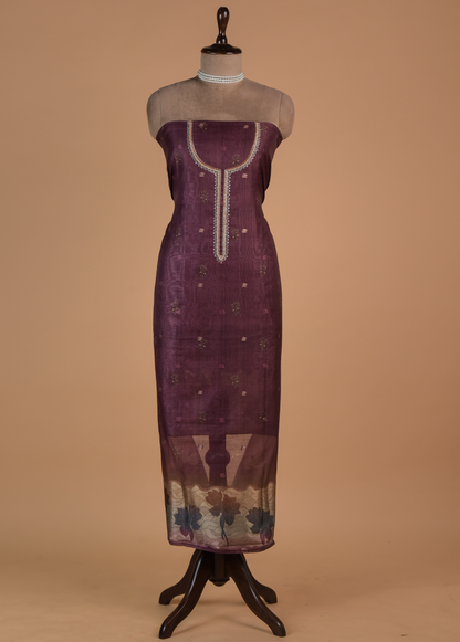 Purple Chanderi Cotton Dress Material